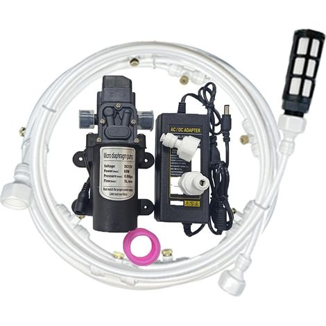 Kit de système de refroidissement à la brume extérieure avec une pompe 12V, avec un pulvérisateur en bronze, un système d'irrigation micro-drip de jardin (1/5)