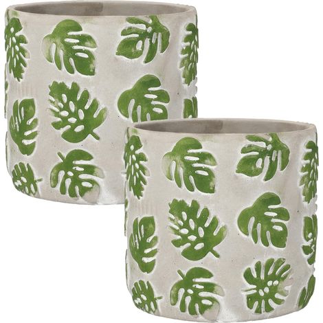 KOTARBAU Lot de 2 pots de fleurs en béton décoratif Motif feuille de fenêtre Monstera (23 cm) (1/5)
