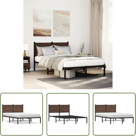 The Living Store Metallbett ohne Matratze Braun Eichen-Optik 120x200 cm - Metallbett - Doppelbett - Boxspringbetten - Eiche Optik - Bettsystem (1/5)
