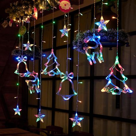 Weihnachtslichterkette mit 120 LEDs in Form von Sternen, Glocken und Rentieren, Christbaumschmuck, ideal für Garten, Haus oder Weihnachten (3,5 x 0,8 m, farbig)