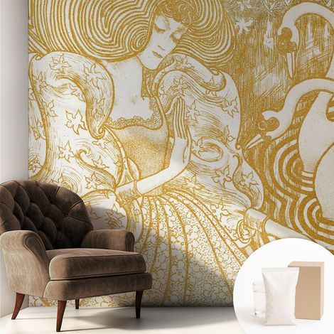 Papier peint intissé mural avec colle pour salon et chambre Décoration murale rapide - Colle incluse gratuite Élégance féminine 250x250 cm (1/5)