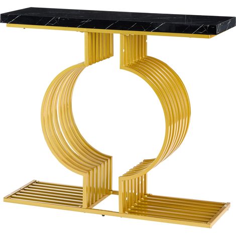 Mesa de centro sencilla y moderna de 100 x 35 x 80 cm, con tablero negro brillante y capacidad de carga de hasta 30 kg. Ideal para salón, estudio, apartamento u oficina. (1/5)