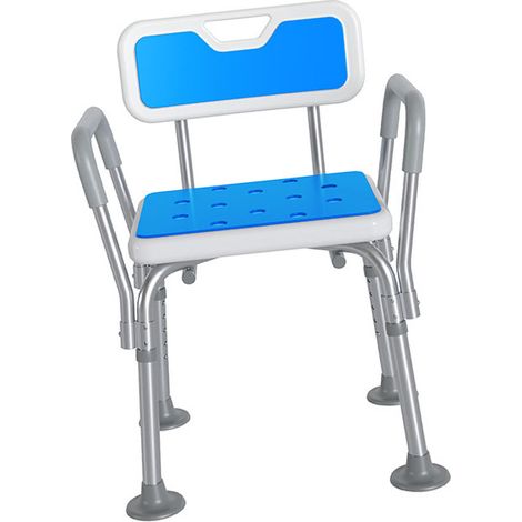Chaise de douche avec accoudoirs rembourrés et dossier réglable, antidérapante, trous d'évacuation, siège de bain confortable pour personnes âgées avec coussin (1/5)