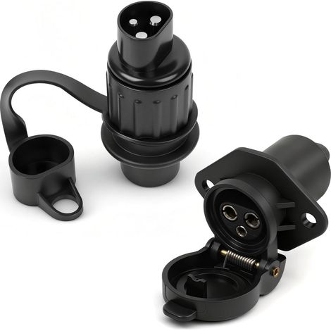 kit prise et fiche 3 broches mâle/femelle 12v-24v abs cuivre nickelé étanche pour remorque caravane véhicule agricole