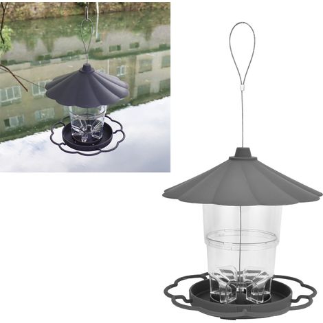 Distributeur de Nourriture pour Oiseaux Transparent en Forme de Pavillon avec Toit pour Jardin et Cour