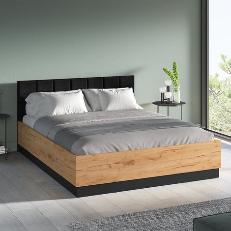Cama canapé 160x200 con somier Solal Madera y Negro (1/4)