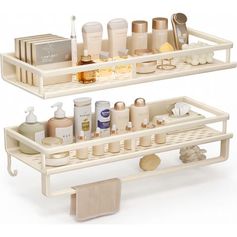 Etagere de salle de bain double niveau 60 cm – support mural (1/5)