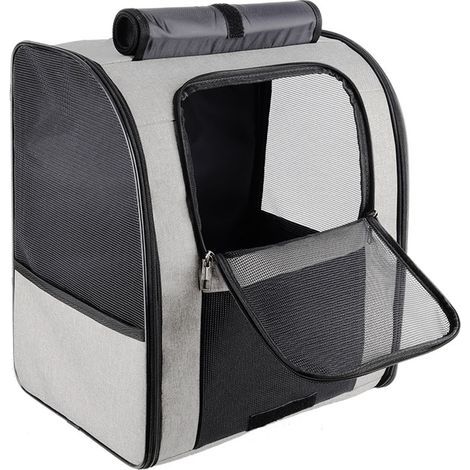 Sac à dos de transport pour animaux avec fenêtre en filet, gris - Petite taille (max 5 kg) (1/5)