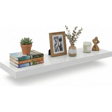 Mensola Sospesa Robusta Parete Mobile Scaffale Legno 90x23.5x3.8 cm bianco