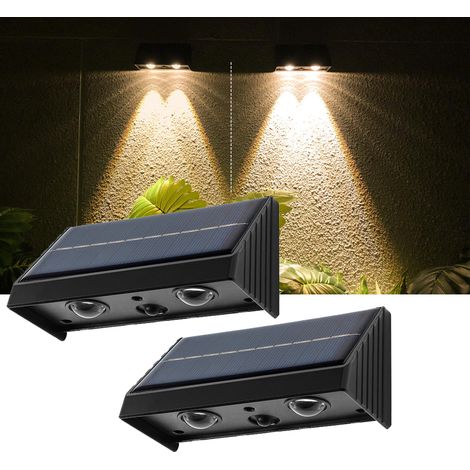 2pcs appliques murales solaires, 50 lumens lumières de clôture étanches extérieures lumineuses, lumières de décoration de terrasse de jardin (1/5)