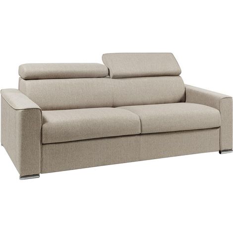 Divano letto 4 posti express in tessuto beige con seduta memory foam Letto 160 cm Materasso 14 cm - VIZIR