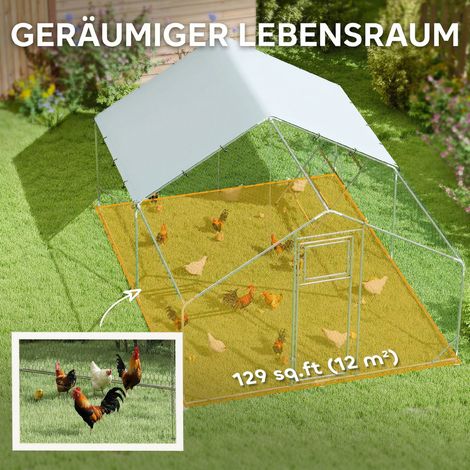 Enclos extérieur pour poules pondeuses, abri poulailler avec bâche anti-UV, grillage en acier robuste, distributeur automatique, capacité 12-18 volailles