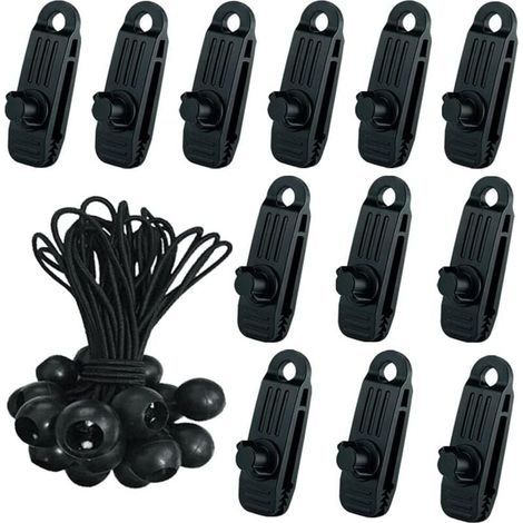24 clip per teloni da tenda con 12 morsetti per teloni e 12 tenditori per cordino elastico, clip ad occhiello per teloni da campeggio, accessori per tende, coperture per piscine, teloni, tende da sole (1/5)