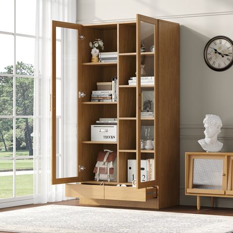 Vitrine de Rangement avec 2 Portes, 1 Tiroir Push to Open et 9 Niches, en MDF et Verre, 80 × 40 × 160 cm (1/5)