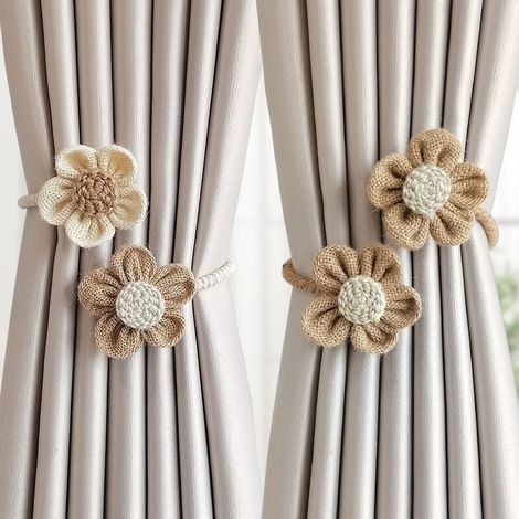 Lot de 2 embrasses de Rideaux Faites à la Main en Corde pour décoration de Bureau Maison Fleurs (1/4)