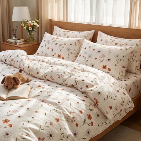 Bettwäsche-Set 200x200cm 3tlg mit Blumenmuster, Mikrofaser, Öko-Tex zertifiziert