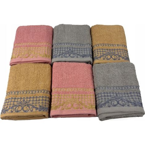 Jacaria Handtuchset – Muster 6B, Grau, Rosa, Beige, 70 x 140 cm, 6-teilig (1/3)