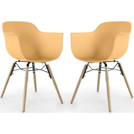 Sedia da Pranzo - Design Scandinavo - Gambe in Legno - Set di 2 - Nordika Pastel orange
