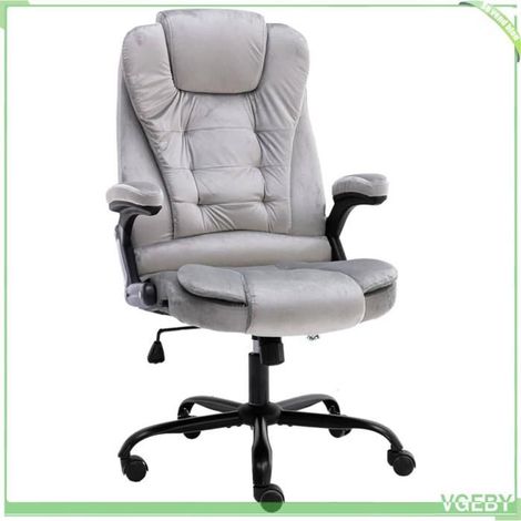 Chaise de bureau - FAF7291712406102 - Velours gris clair - Dossier haut inclinable - Hauteur réglable à roulettes (1/5)