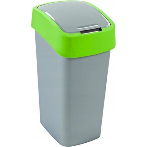 CURVER Pattumiera ribaltabile - Pattumiera con coperchio basculante da 25 litri - Per cucina, ufficio, bagno - 26 x 34 x 47 cm - Grigio / Verde