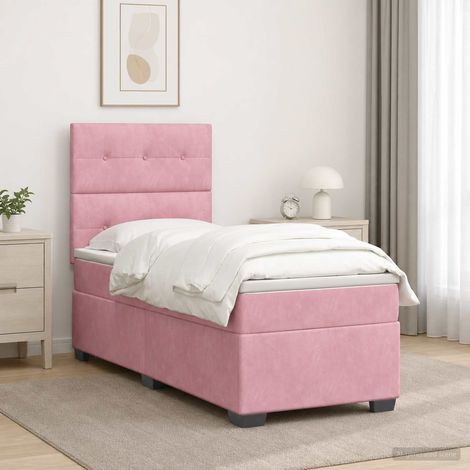 Cama box spring con colchón Rosa 90 x 200 cm Terciopelo (1/5)