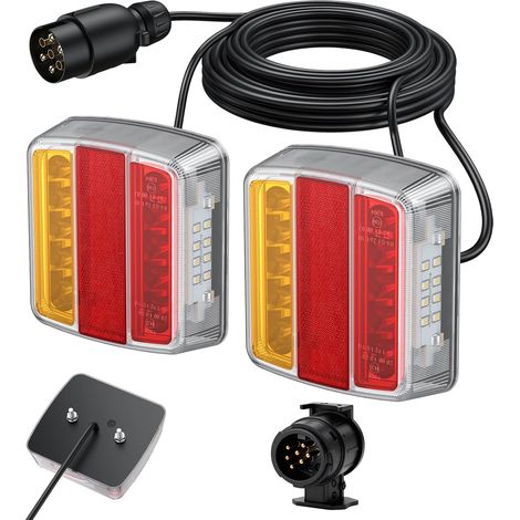 Feux Arrière Remorque Feux de Remorque Connecteur 13 à 7 Broches Montage à Vis Câble de 7,5m 7 Broches 18 LEDs Claires avec pour Circulation Routière pour Camping-Car Cam (1/5)