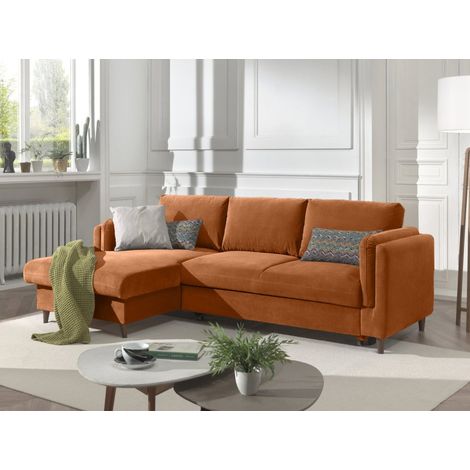 Brooke – ecksofa rechts links – mit schlaffunktion und bettkasten – 4-sitzer – aus samt - rostfarben