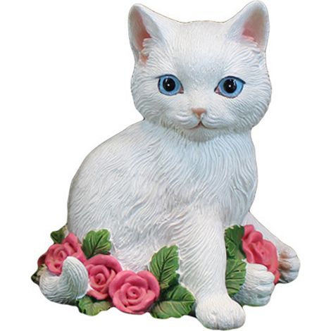 Estatua de gato blanco para jardín, hecha de resina, decoración, figura de gato para el hogar, disponible en dos tamaños. (1/5)