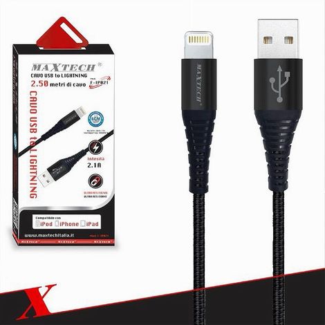 Trade Shop - Cuadro Usb Para Smartphone 2.1a 2.5mt Trasmissione Dati Maxtech F-ip021 - (1/5)