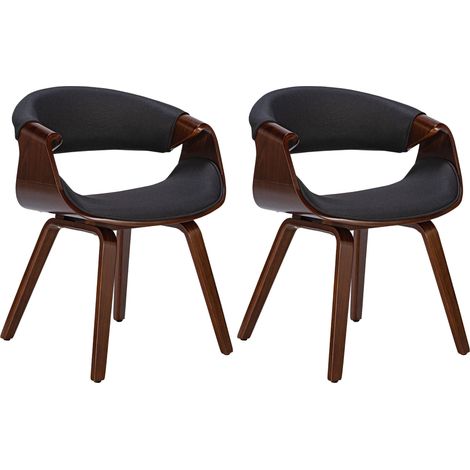 Set di 2 sedie per sala da pranzo dal design retrò con struttura in legno color noce e seduta in tessuto nero 100001540
