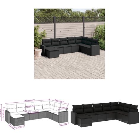 8-tlg. Garten-Sofagarnitur mit Kissen Schwarz Poly Rattan - Gartensofas - Outdoor Möbel - Gartenmöbel Set - Lounge Sofa - PE-Rattan - Home & Living (1/3)