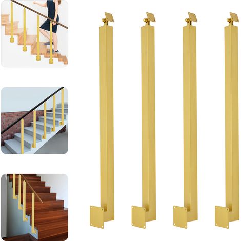 4er-Set vergoldete quadratische Geländerpfosten, 85 cm (seitliche Befestigung) – Um 43° verstellbare Geländerpfosten aus Eisen, geeignet für Terrassen, Balkone und Treppen (1/5)