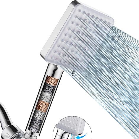 Français : Pommeau de Douche Filtrant Haute Pression - Douchette Anti-Calcaire 6 Modes - Filtre Douche pour Éliminer le Chlore et les Impuretés - Idéal pour Peau Sèche et Cheveux Abîmés - Chrome (1 Ca (1/5)