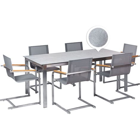 Garden Dining Set 6 Seater COSOLETO Tempered Glass Grey