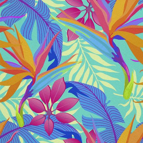 Tela decorativa para exteriores Oxford - Estampado de hojas, fondo azul I DX178 (1/5)
