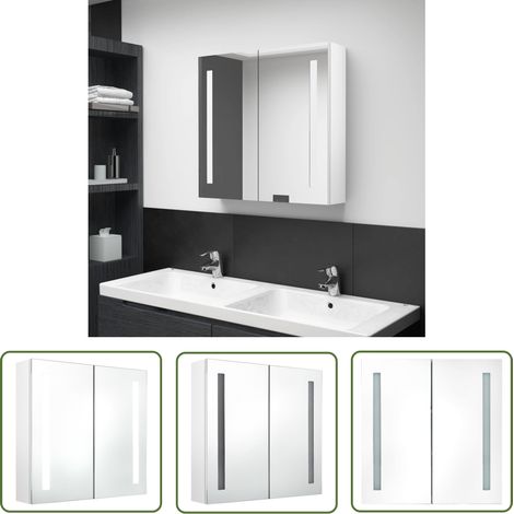 The Living Store LED-Spiegelschrank fürs Bad Glänzend Weiß 62x14x60 cm - LED-Spiegelschrank - Badezimmermöbel - Kosmetikspiegel - Make-up-Tisch - Aufbewahrungsschrank (1/5)
