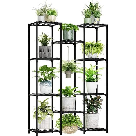 Étagère pour plantes d'extérieur et d'intérieur - Support de fleurs haut - Pour l'extérieur - Support de plantes pour terrasse, balcon - Décoration de jardin (noir) (1/5)