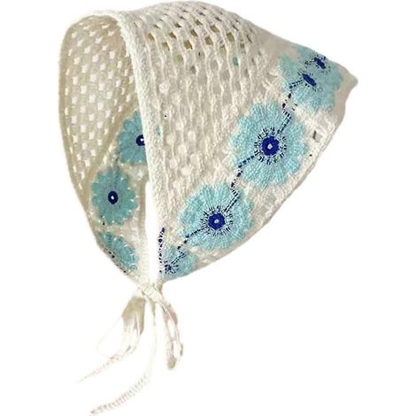 Damen-Kopftuch, gehäkelt, kariert, Blumenmuster, durchbrochenes Kopftuch, dreieckiges Haarband für Mädchen-K (1/5)