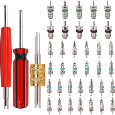Kit de 39 noyaux de valve de climatisation Noyaux de tige de valve Schrader de réfrigération R134a pour voiture et maison avec outil d'installation de dissolvant de noyau de valve à tête simple et d (1/5)