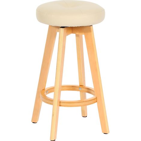 Barhocker Boras, Barstuhl Tresenhocker, Holz Kunstleder drehbar creme, helle Beine