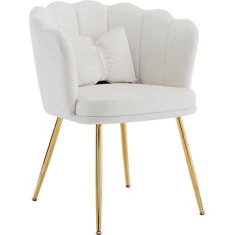 Lot de 6 chaises de salle à manger en velours beige, dossier pétale capitonné, pieds en métal doré, assise rembourrée pour salon, chambre ou réception CHICFURN (1/5)