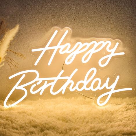 Enseigne néon « Happy Birthday », panneau lumineux LED pour anniversaire, lumière néon à intensité variable alimentée par USB pour décor de fête, blanc (1/5)