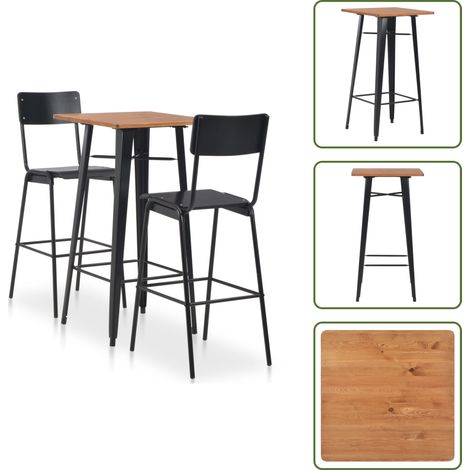 The Living Store Mobilier de bar 3 pcs Acier Noir - Chaise de bar (1/5)