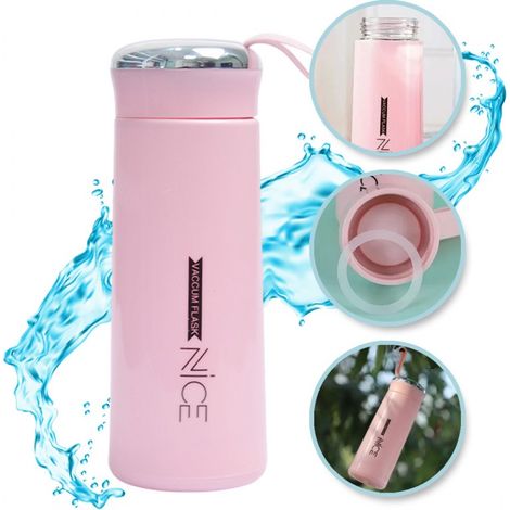 Botella ECARLA con asa, cesta y tubo 400ml Rosa Bonito BD12R (1/4)