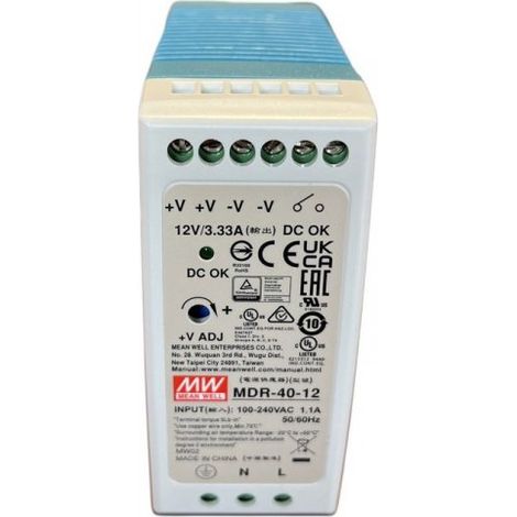 Trasformatore per binario DIN 40W a 12V DC MDR-40-12 MEAN WELL - MDR-40-12 (1/2)