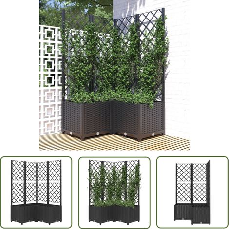 The Living Store Jardinière avec treillis Noir 80x80x136 cm PP - Jardinierre - Pot De Fleurs - Plante Grimpante - Support Plante Grimpante - Décoration Extérieur (1/5)