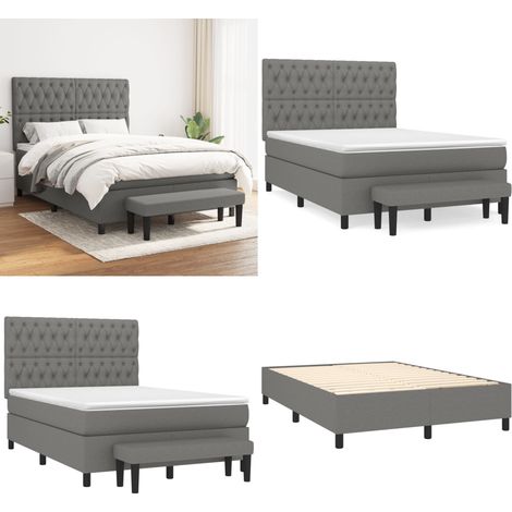 Boxspringbett mit Matratze Dunkelgrau 140x200 cm Stoff - Boxspringbett - Doppelbett - Bettenrahmen - Matratze - Betttisch - Home & Living