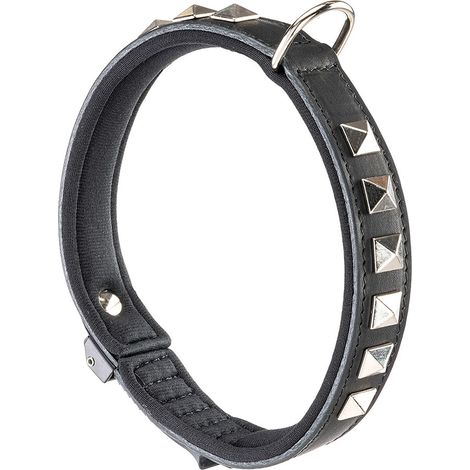 Ferplast GIOTTO LUXOR BLACK C Collare in pelle naturale nera con borchie e microregolazione - 6 misure. Variante C25/49 - Misure: A: 45-49 cm B: 25 mm - Nero (1/5)
