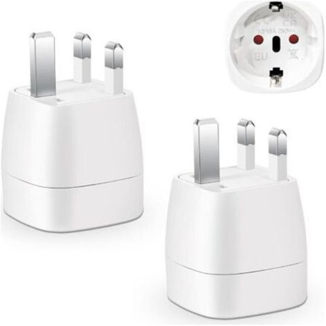 Lot de 2 adaptateurs de prise britanniques, adaptateur de voyage France-Royaume-Uni, adaptateur de prise pour l'Irlande, l'Angleterre, l'Écosse, Dubaï, Malte, adaptateur de type G (blanc)