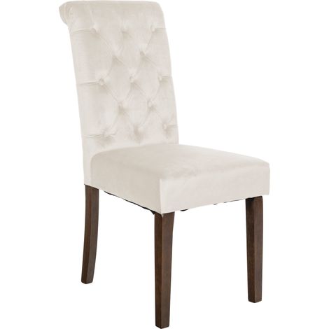 Chaise de salle à manger x1 élégance capitonnée et confort en velours crème cadre en bois marron foncé 100007383